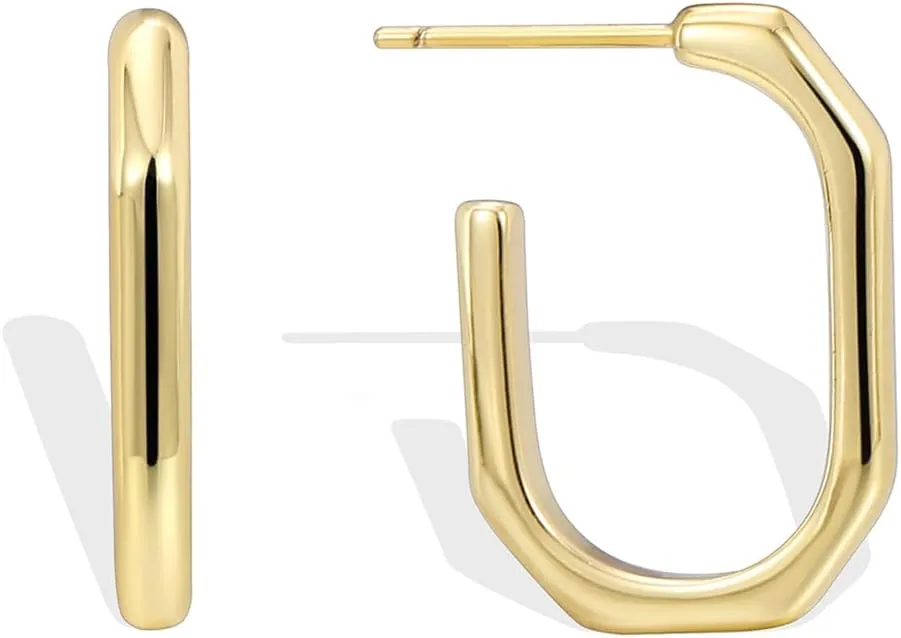 14K Gold Plated Lightweight Open Hoops | Ladies Gold Hoodie Earrings | Perfect Size Hypoallergenic Chunnky Earrings