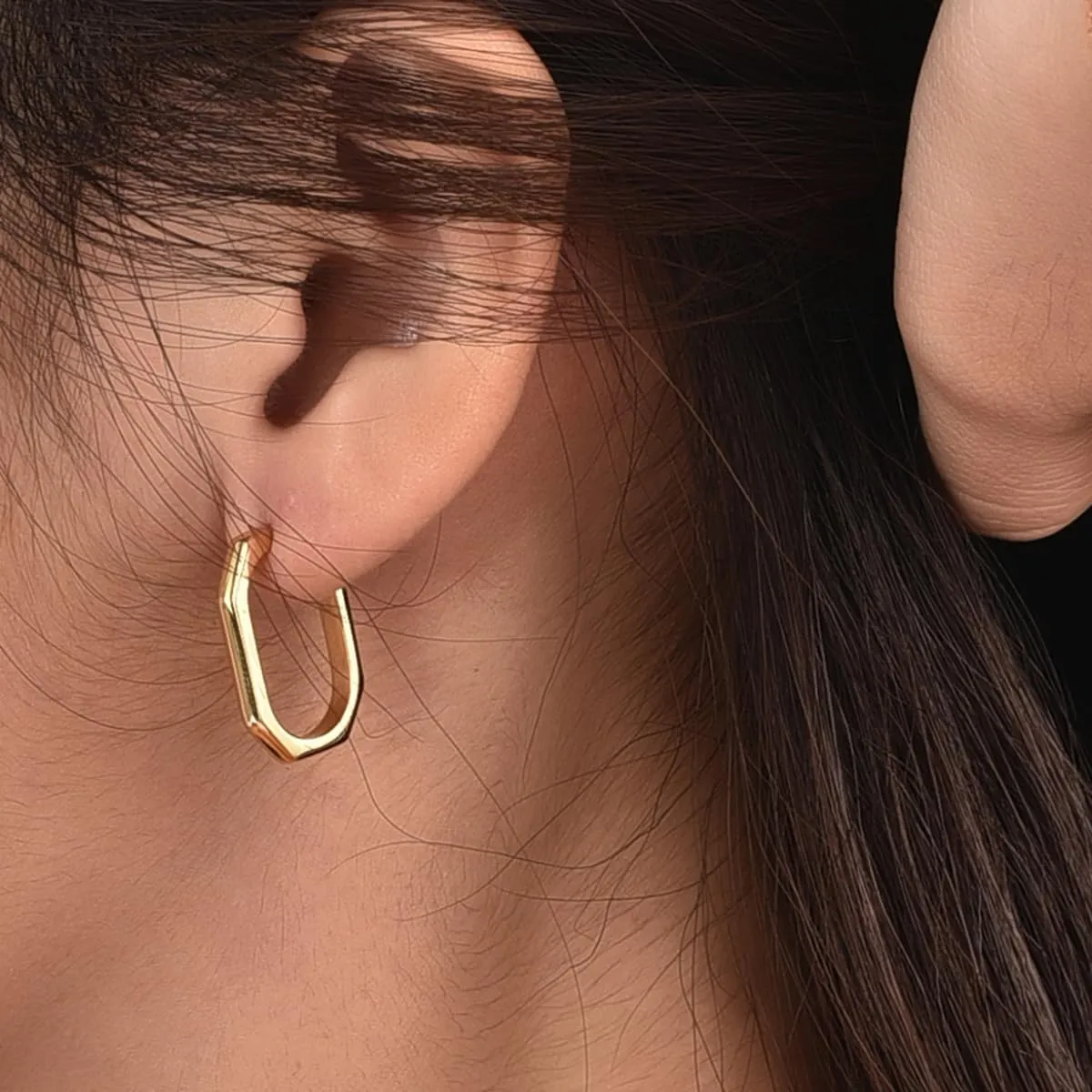 14K Gold Plated Lightweight Open Hoops | Ladies Gold Hoodie Earrings | Perfect Size Hypoallergenic Chunnky Earrings