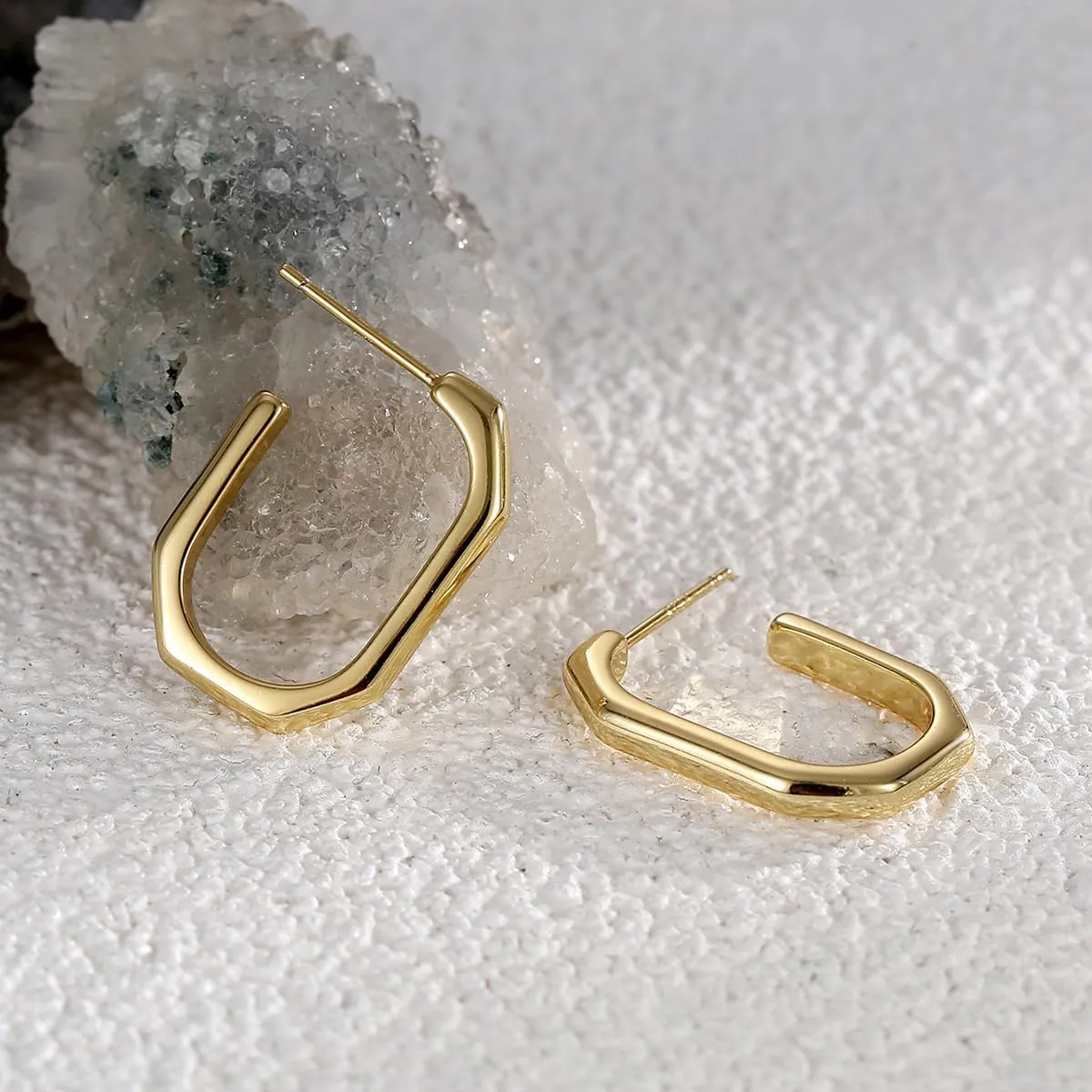 14K Gold Plated Lightweight Open Hoops | Ladies Gold Hoodie Earrings | Perfect Size Hypoallergenic Chunnky Earrings