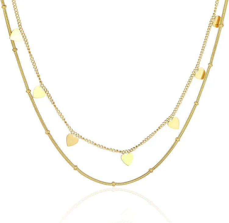 18k Gold Plated Necklace for Women Dainty Stacking Layered Necklace Gold Jewelry Gift, Layered Heart Pendant Necklace Jewelry Gift