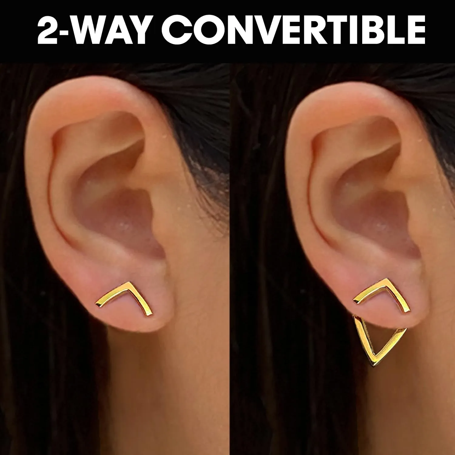 18K Gold Plated Sterling Silver Geometric 2-Way Earring Jackets | TRILL Wishbone Studs For Women