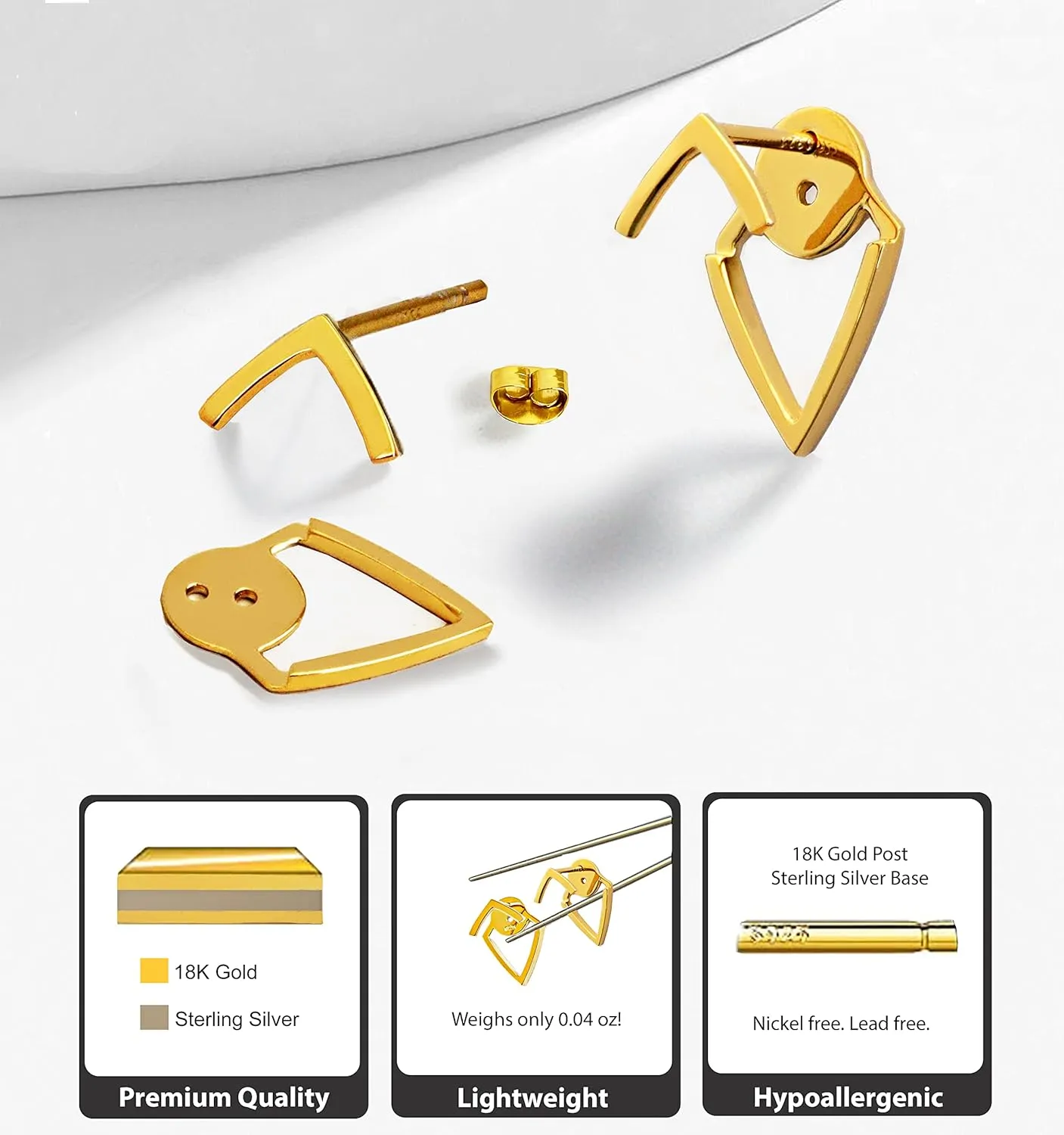 18K Gold Plated Sterling Silver Geometric 2-Way Earring Jackets | TRILL Wishbone Studs For Women