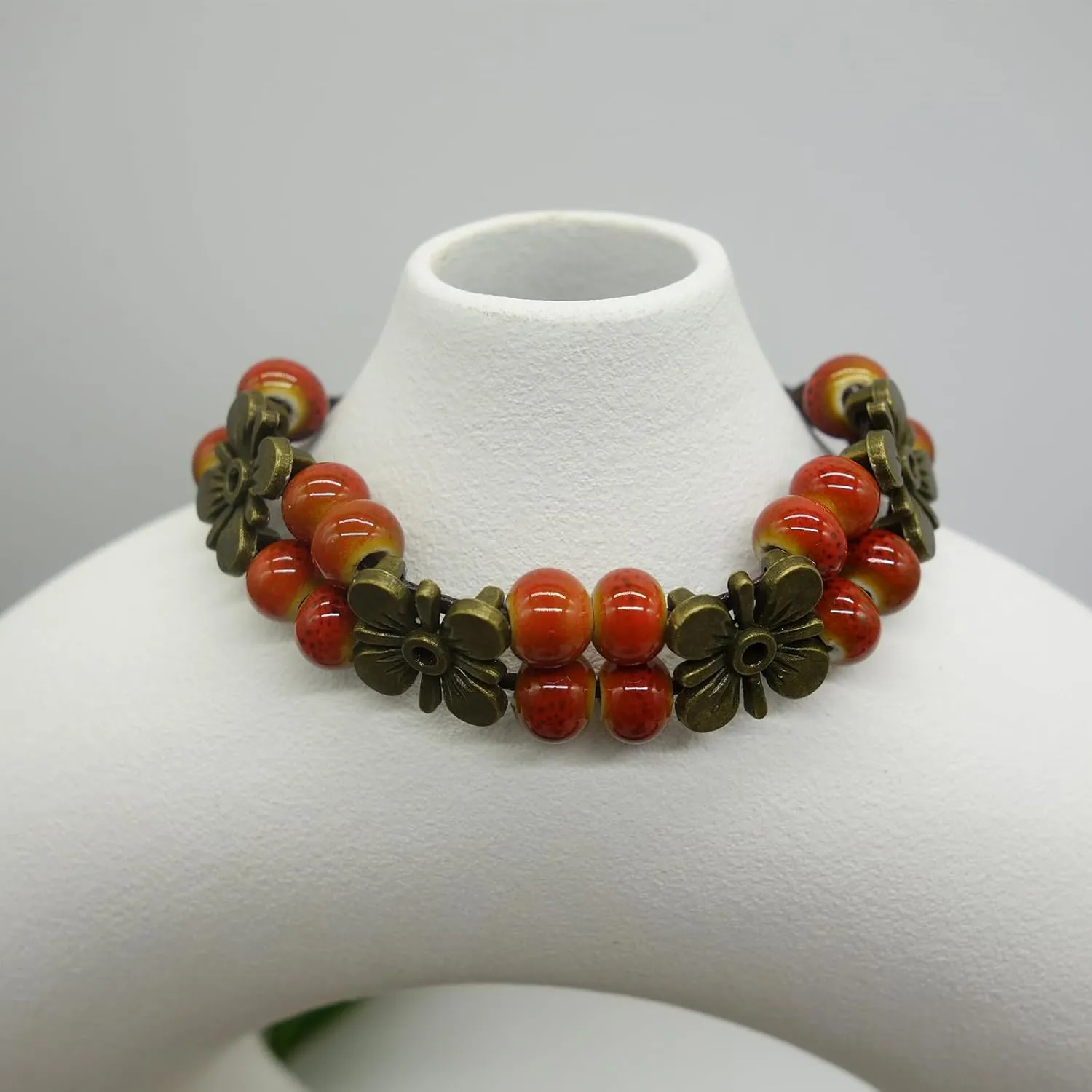 2 Handmade Green Boho Bracelets for Women, Bohemian Ceramic Beads Bracelets for Friends, Trendy Porcelain Stone Beaded Bracelets for Sisters