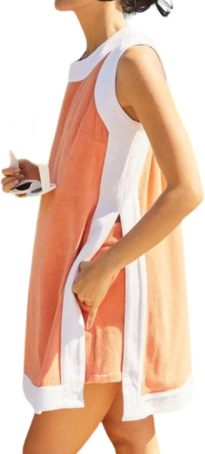 2 Piece Dress Sets for Women Summer Boho Sleeveless Crewneck Color Block Mini Dress Matching Shorts Sets