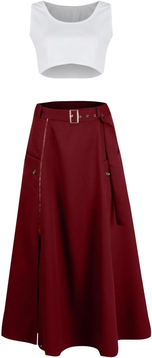 2 Piece Skirt Sets For Women Trendy Solid High Slit Skirt And Crop Tank Top Summer Outfits High Waist Maxi Skirt Sets