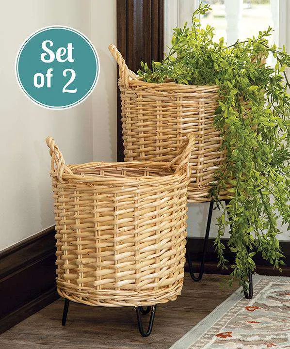 2/Set, Wicker Basket Plant Stands