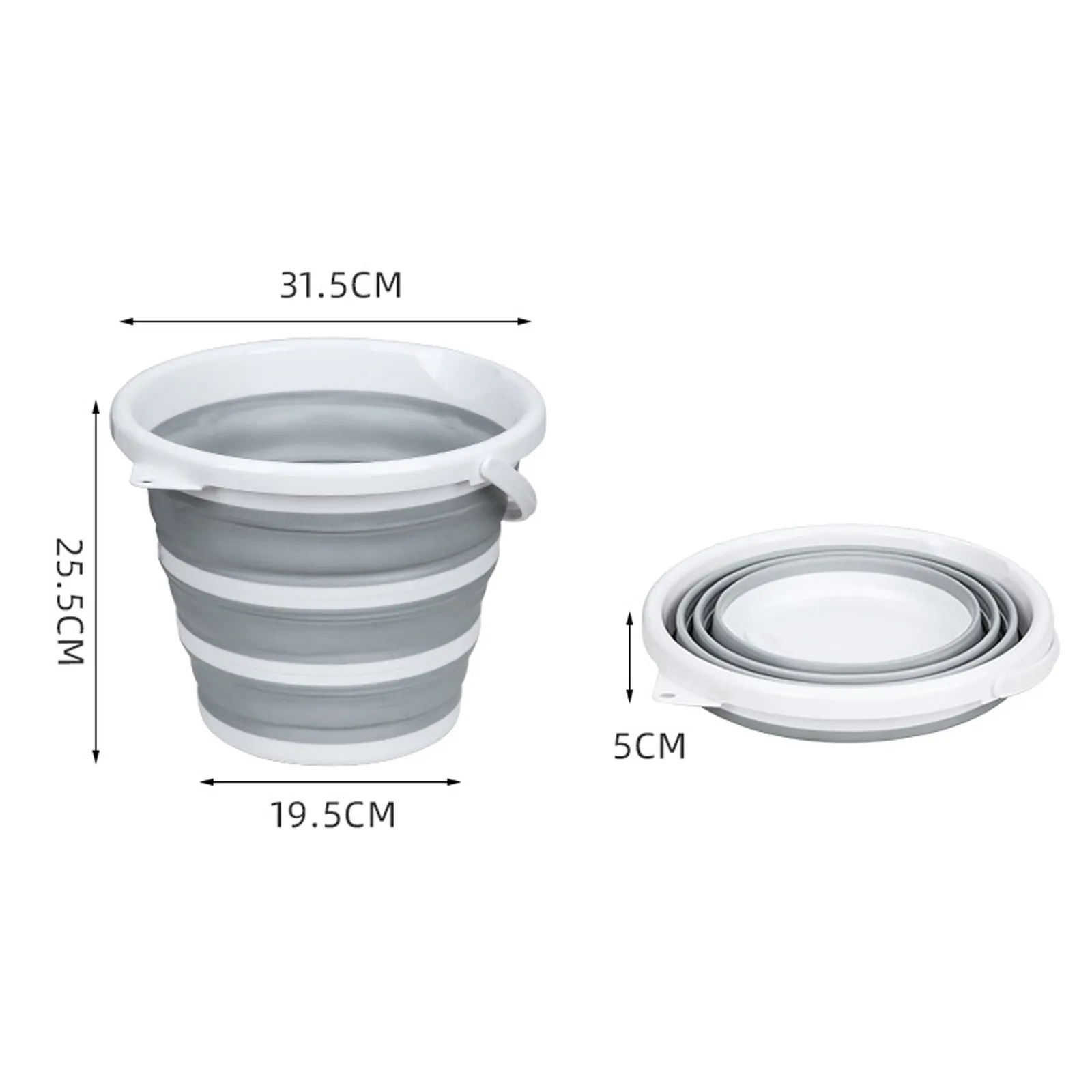2x 10L Foldable Collapsible Bucket | Silicone Hiking/Camping/Fishing | Grey/White