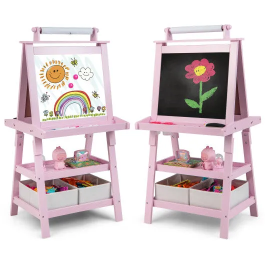 3-in-1 Double-Sided Storage Art Easel-Pink