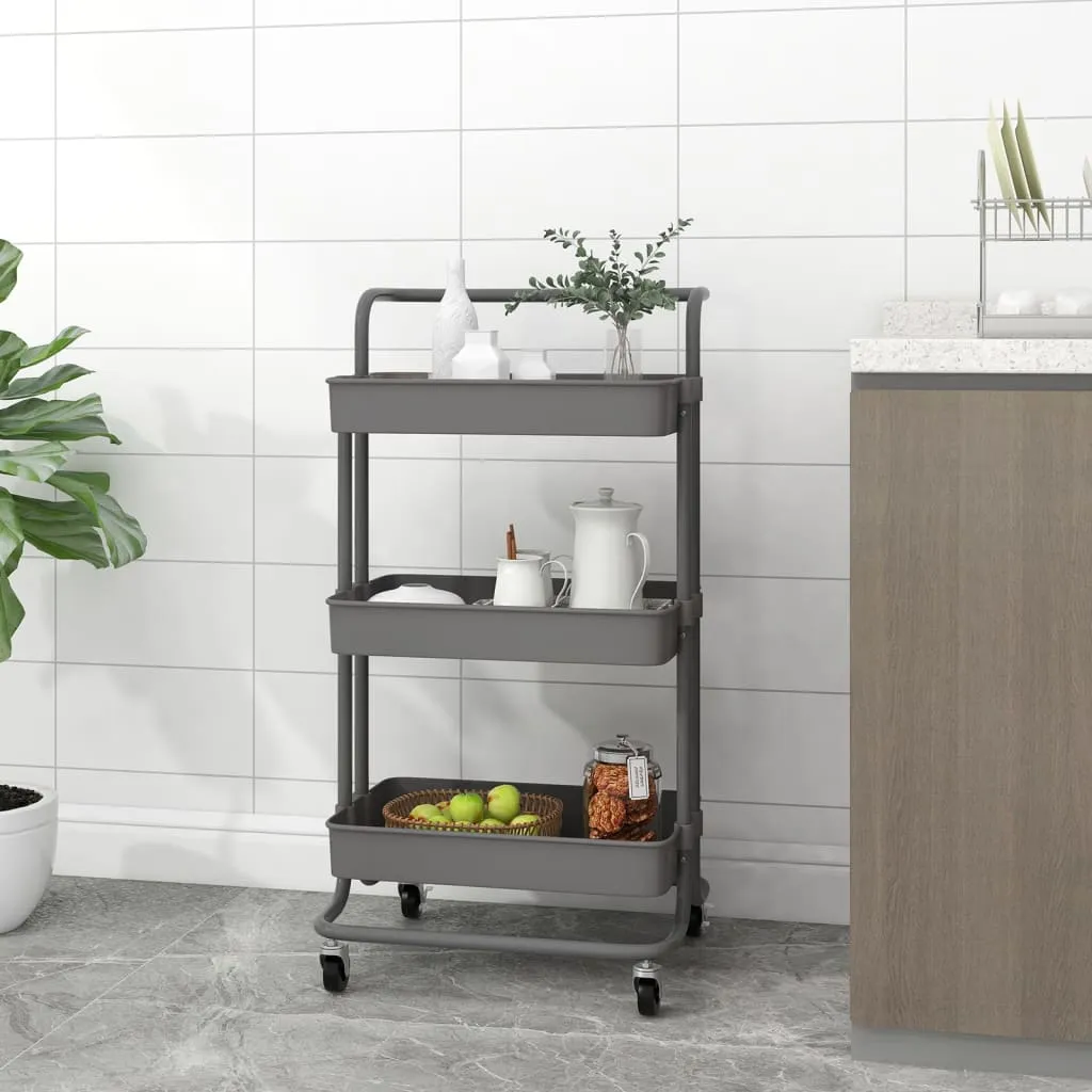 3-Tier Kitchen Trolley Grey 42x25x83.5 cm Iron and ABS