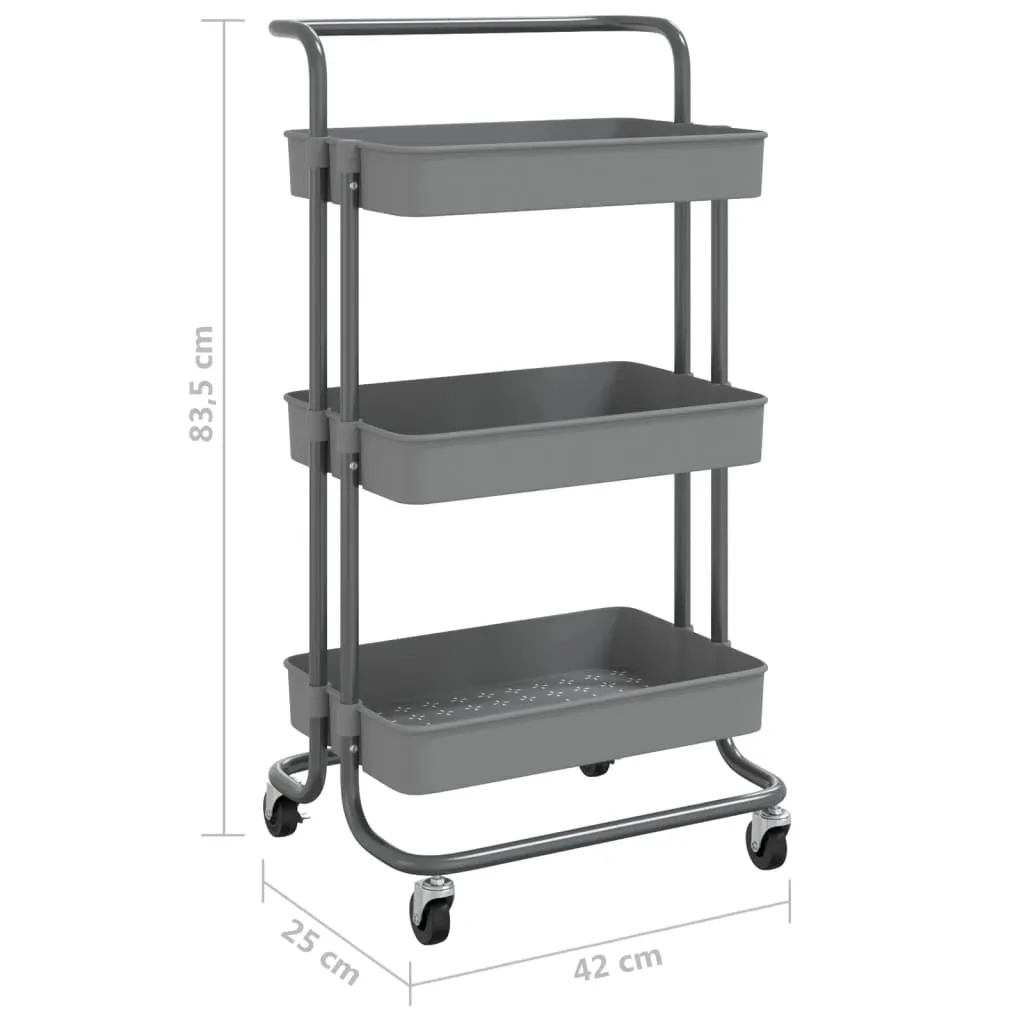 3-Tier Kitchen Trolley Grey 42x25x83.5 cm Iron and ABS
