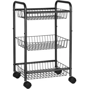 3-Tier Metal Rolling Cart, Removable Shelves, Black, SONGMICS