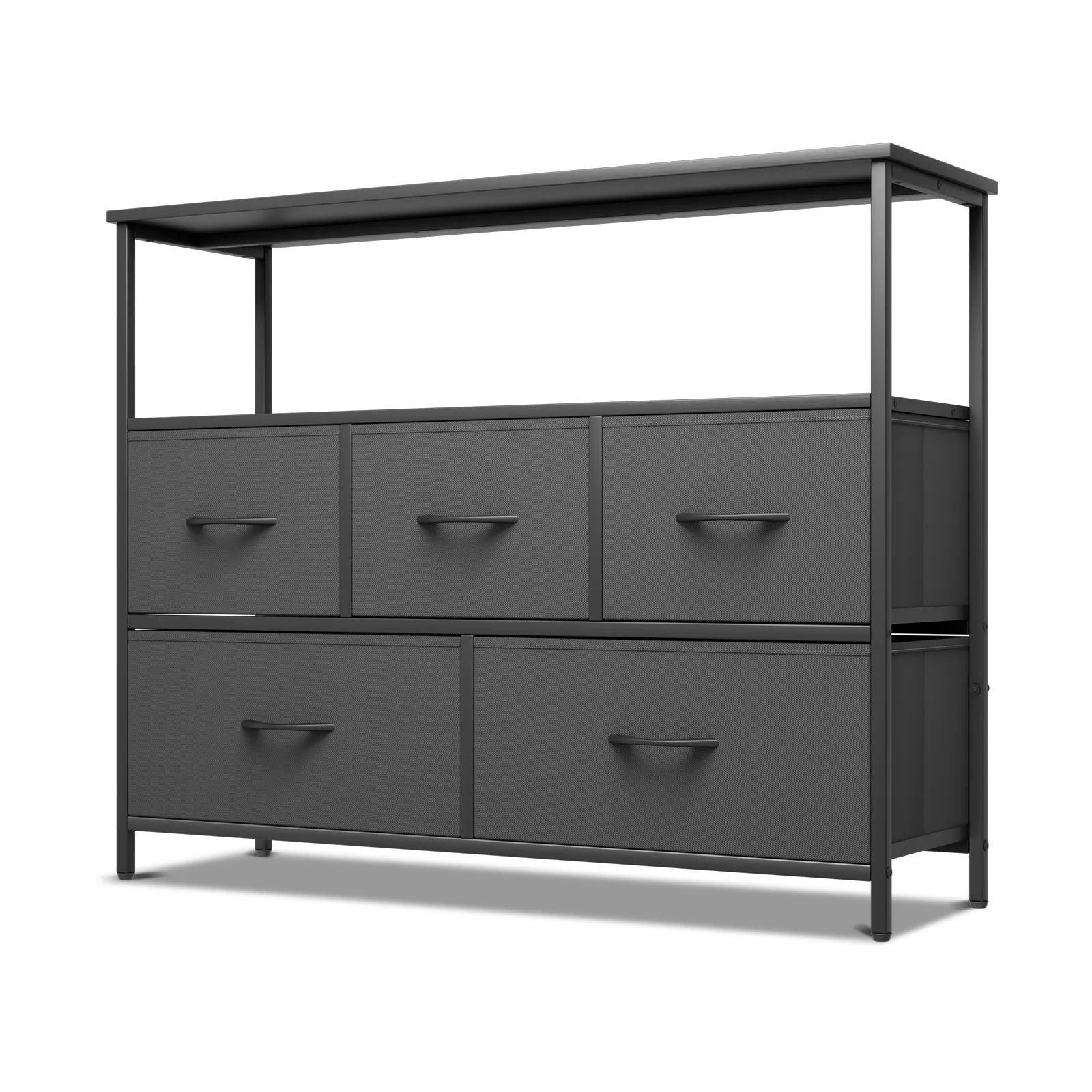 31" Height Dresser - 5 Fabric Drawer- Metal Frame - MDF Top