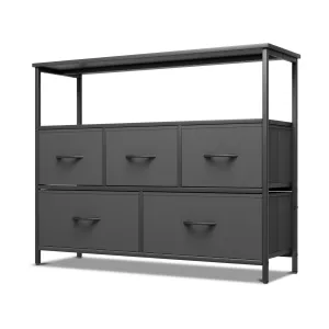 31" Height Dresser - 5 Fabric Drawer- Metal Frame - MDF Top