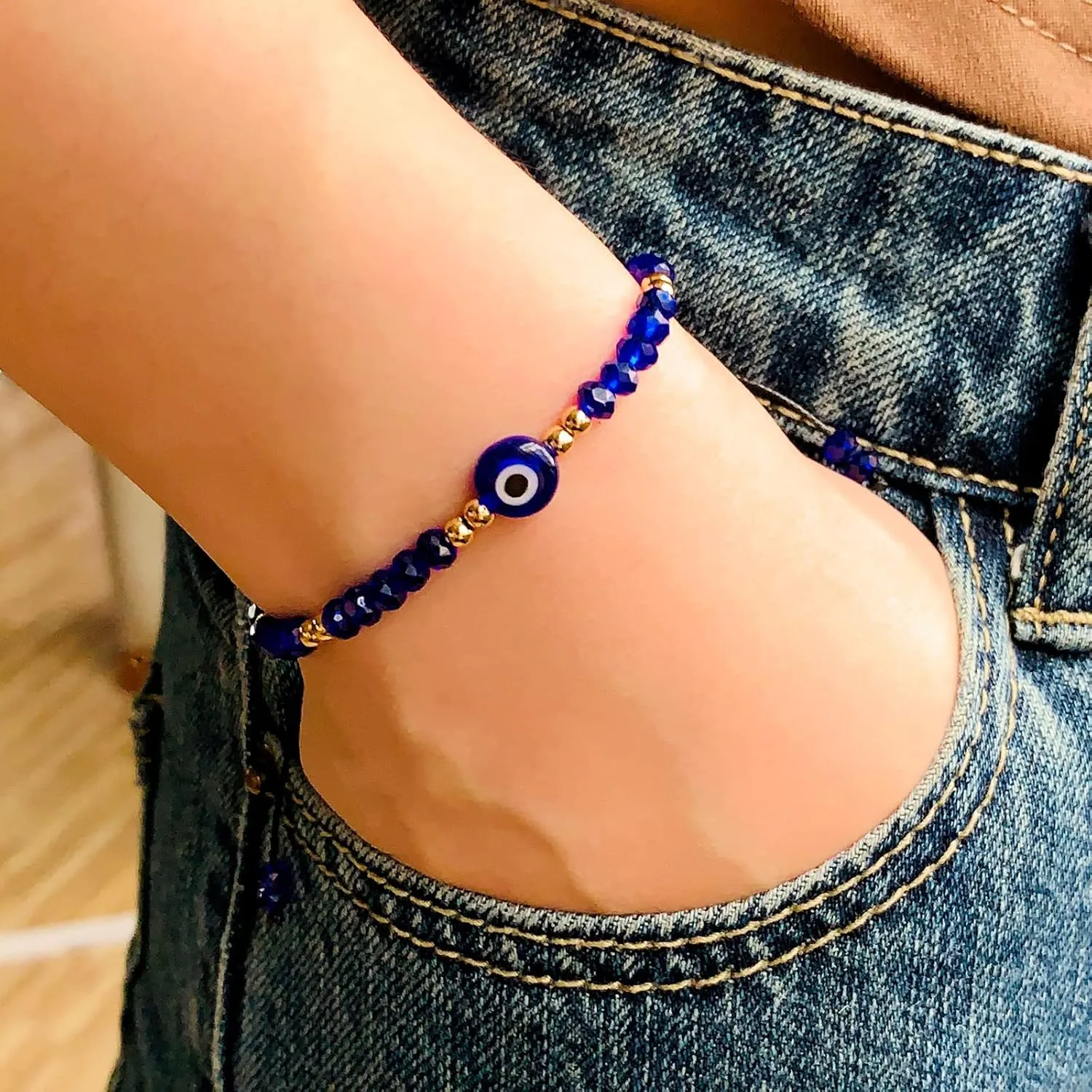 4 Pcs Evil Eye Bracelets Handmade Evil Eye Beaded Bracelets Adjustable Eye Bracelets Dainty Evil Eye Bracelet for Women