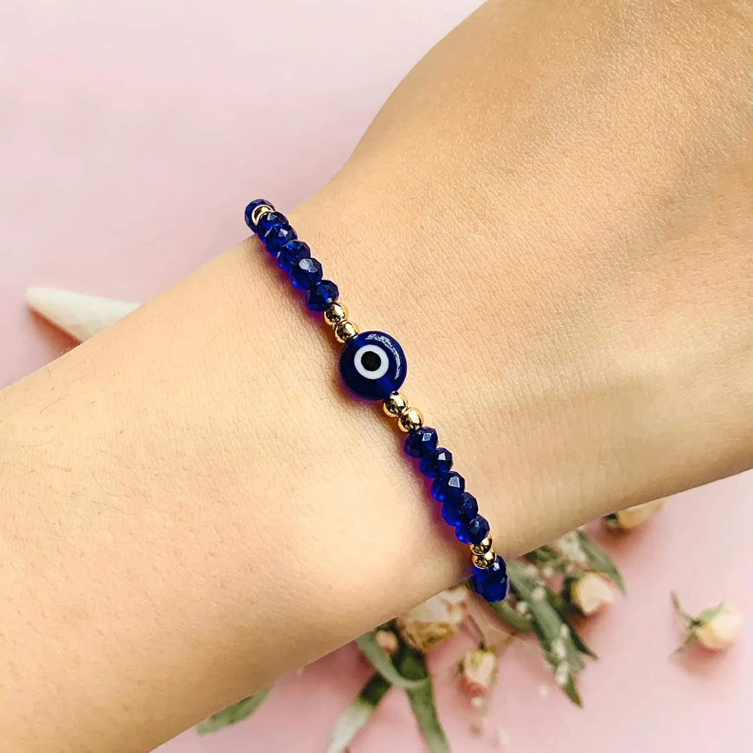 4 Pcs Evil Eye Bracelets Handmade Evil Eye Beaded Bracelets Adjustable Eye Bracelets Dainty Evil Eye Bracelet for Women