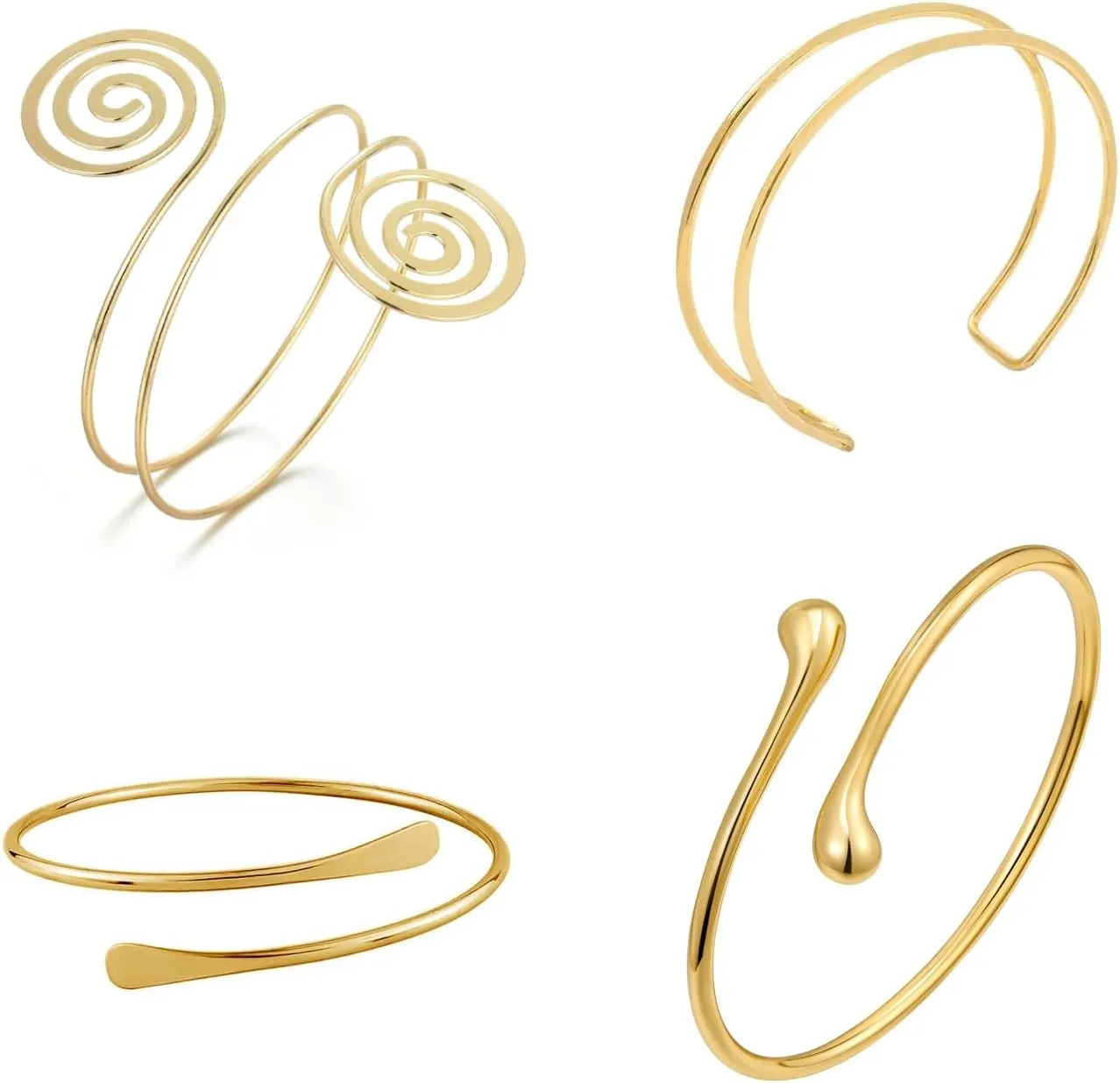 4PCS Arm Cuff for Women Upper Arm Cuff Jewelry Gold Bangles Bracelet Summer Beach Essentials