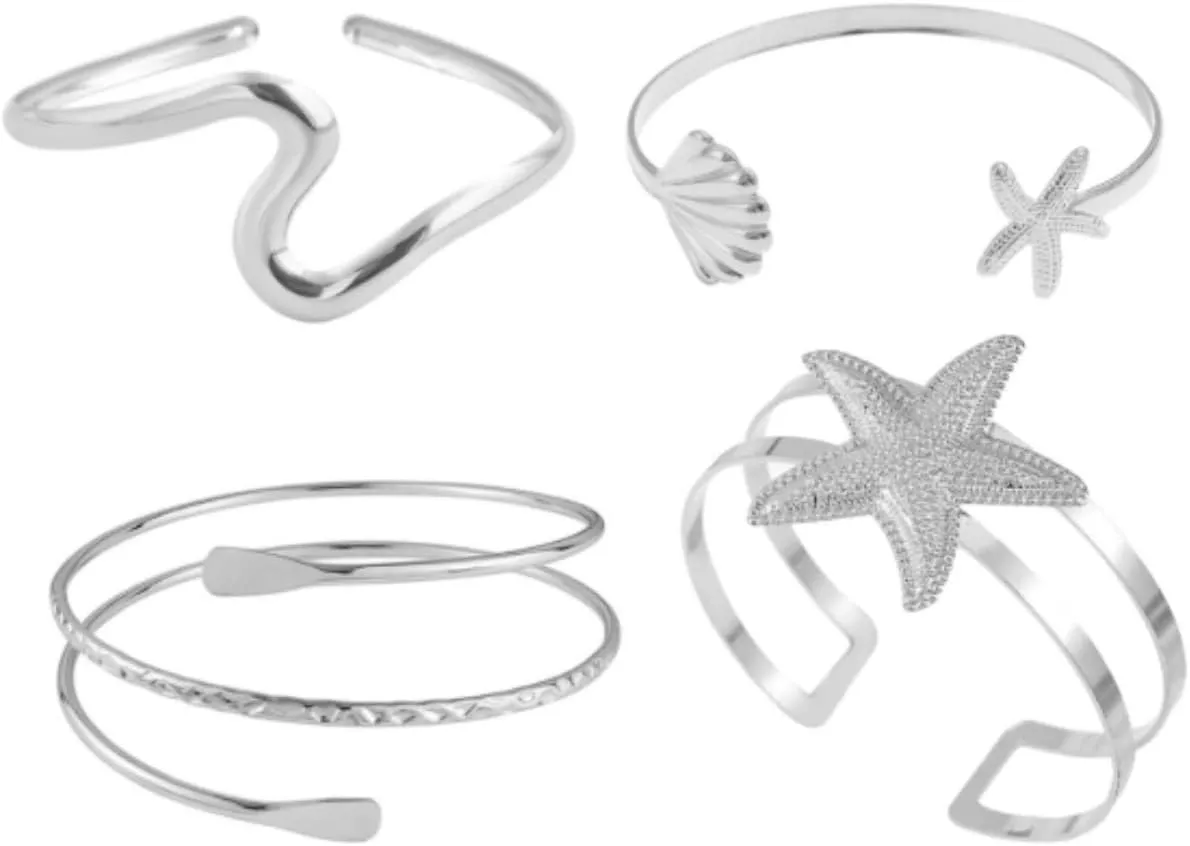 4PCS Arm Cuff for Women Upper Arm Cuff Jewelry Gold Bangles Bracelet Summer Beach Essentials