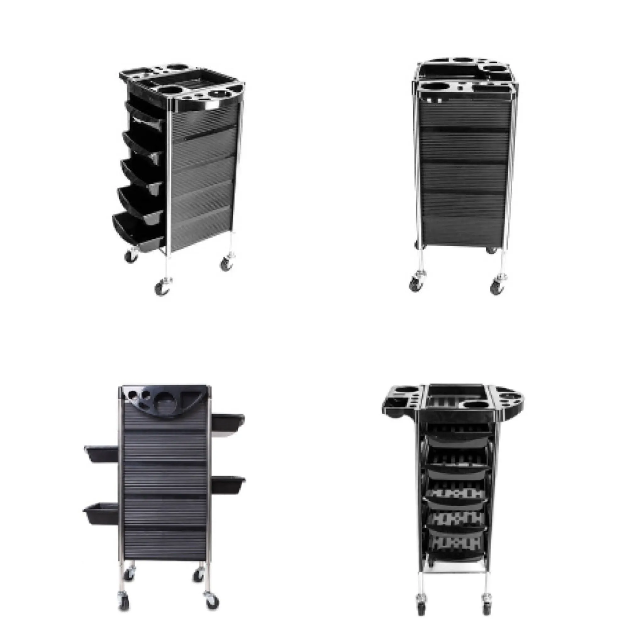 5-Drawer Hairdressing Trolley | Black | 90x30x36cm | Salon Beauty Rolling Cart
