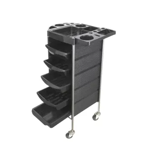 5-Drawer Hairdressing Trolley | Black | 90x30x36cm | Salon Beauty Rolling Cart