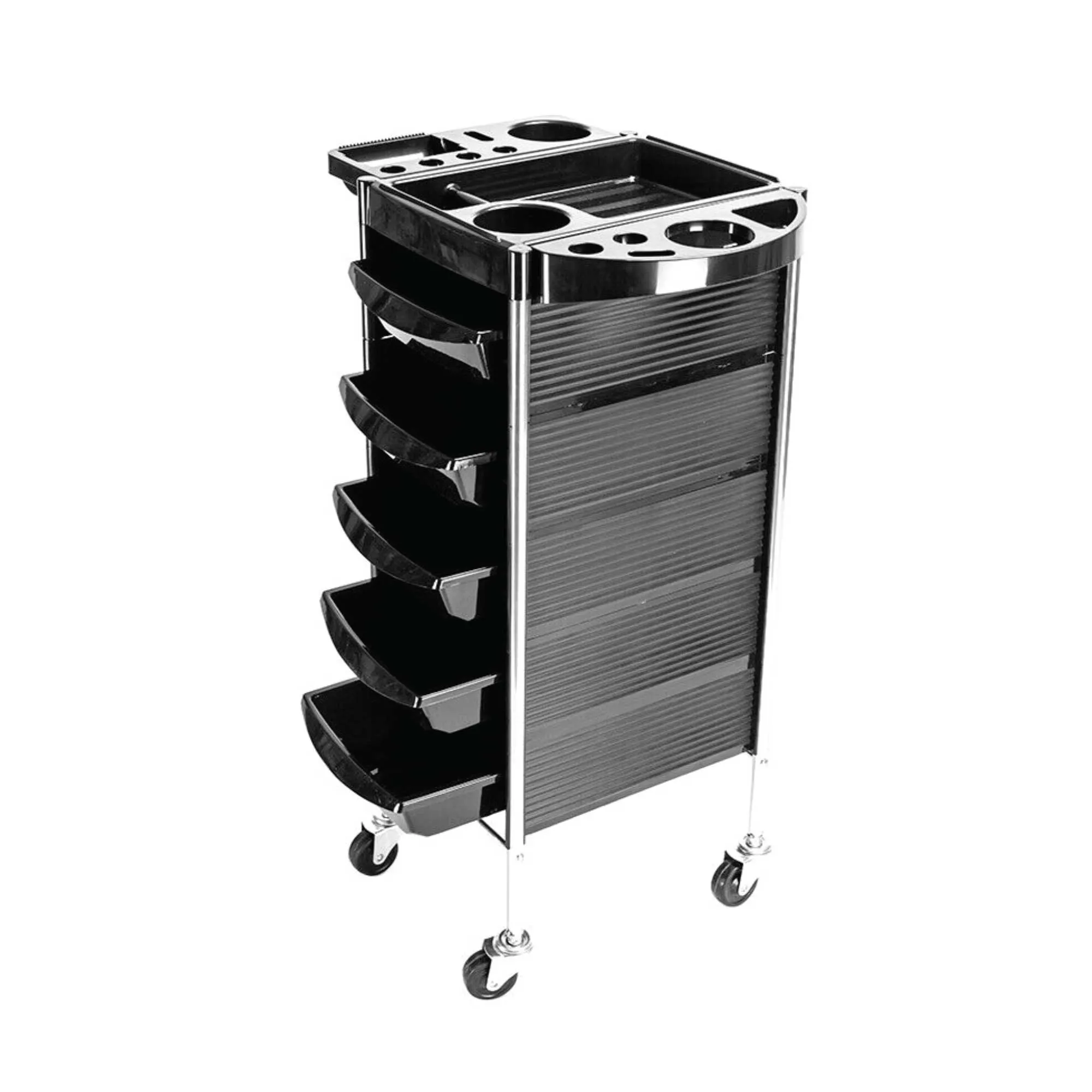 5-Drawer Hairdressing Trolley | Black | 90x30x36cm | Salon Beauty Rolling Cart