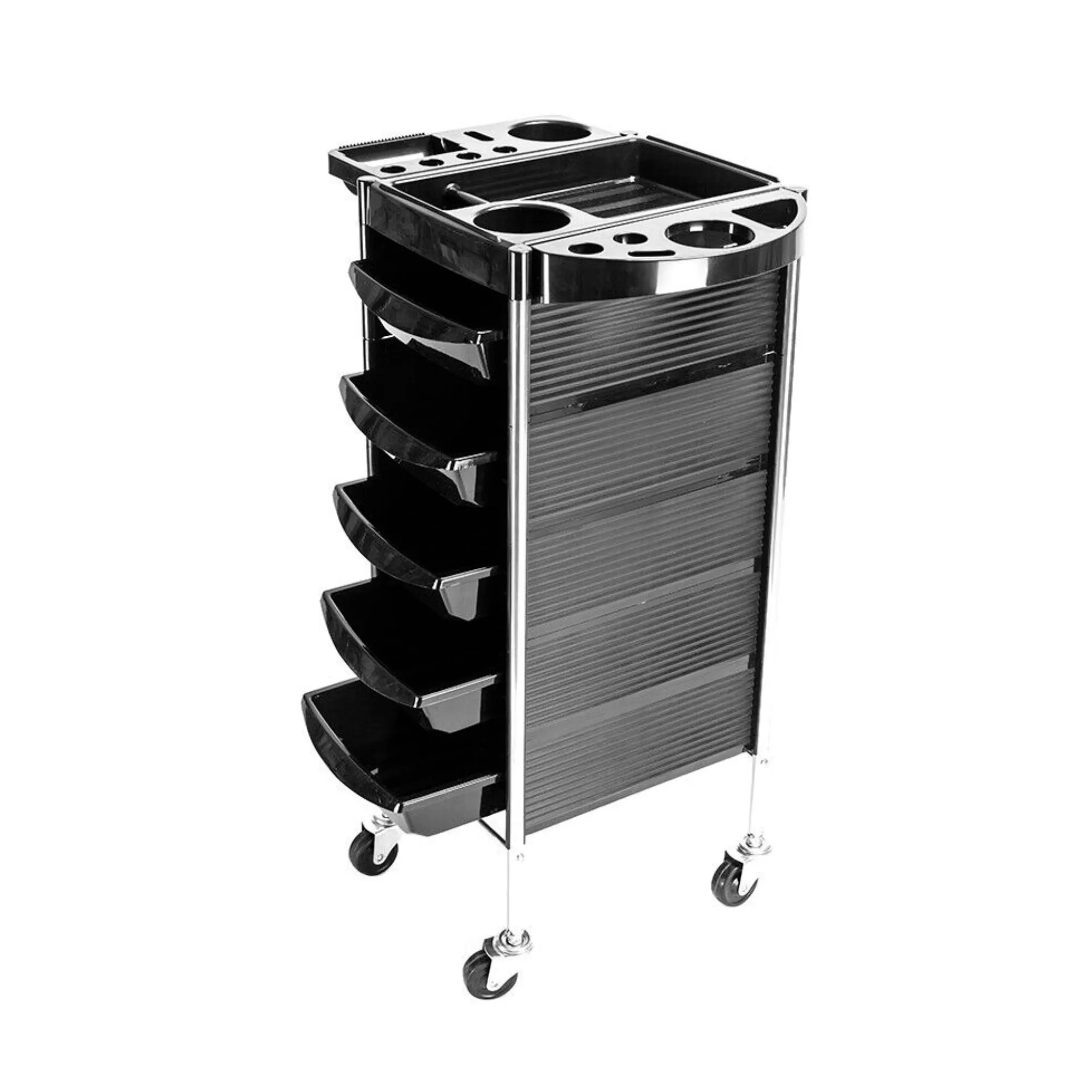 5-Drawer Hairdressing Trolley | Black | 90x30x36cm | Salon Beauty Rolling Cart