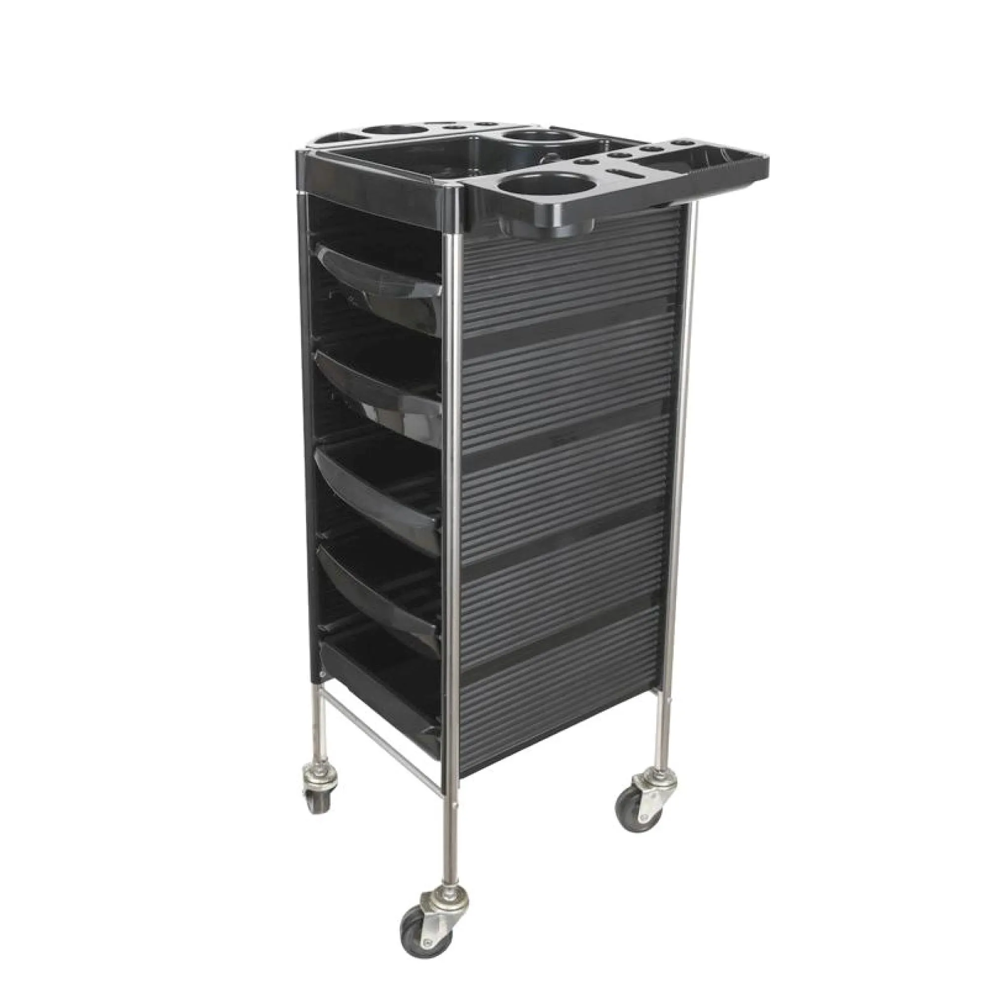 5-Drawer Hairdressing Trolley | Black | 90x30x36cm | Salon Beauty Rolling Cart