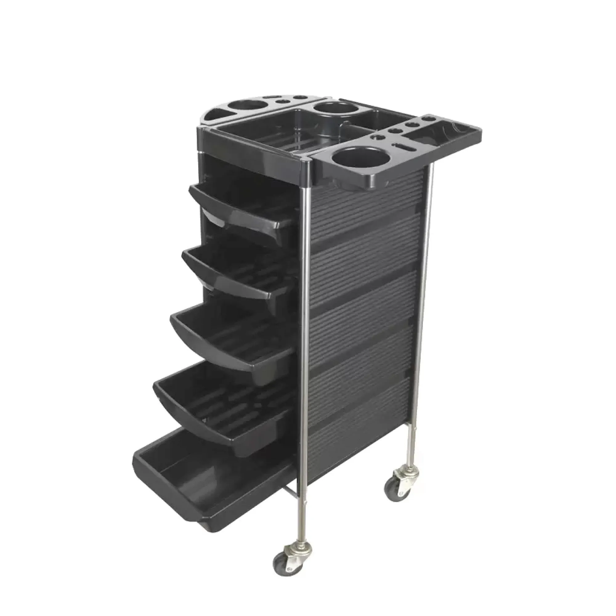 5-Drawer Hairdressing Trolley | Black | 90x30x36cm | Salon Beauty Rolling Cart