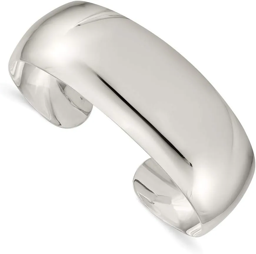 925 Sterling Silver Solid Plain Cuff Bangle Bracelet (Width = 23mm)
