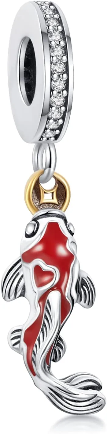 925 Sterling Silver Women's Bracelet Koi Pendant, Glazed Charm, Compatible with Bracelet Necklace, Lucky Beaded Birthday Gift