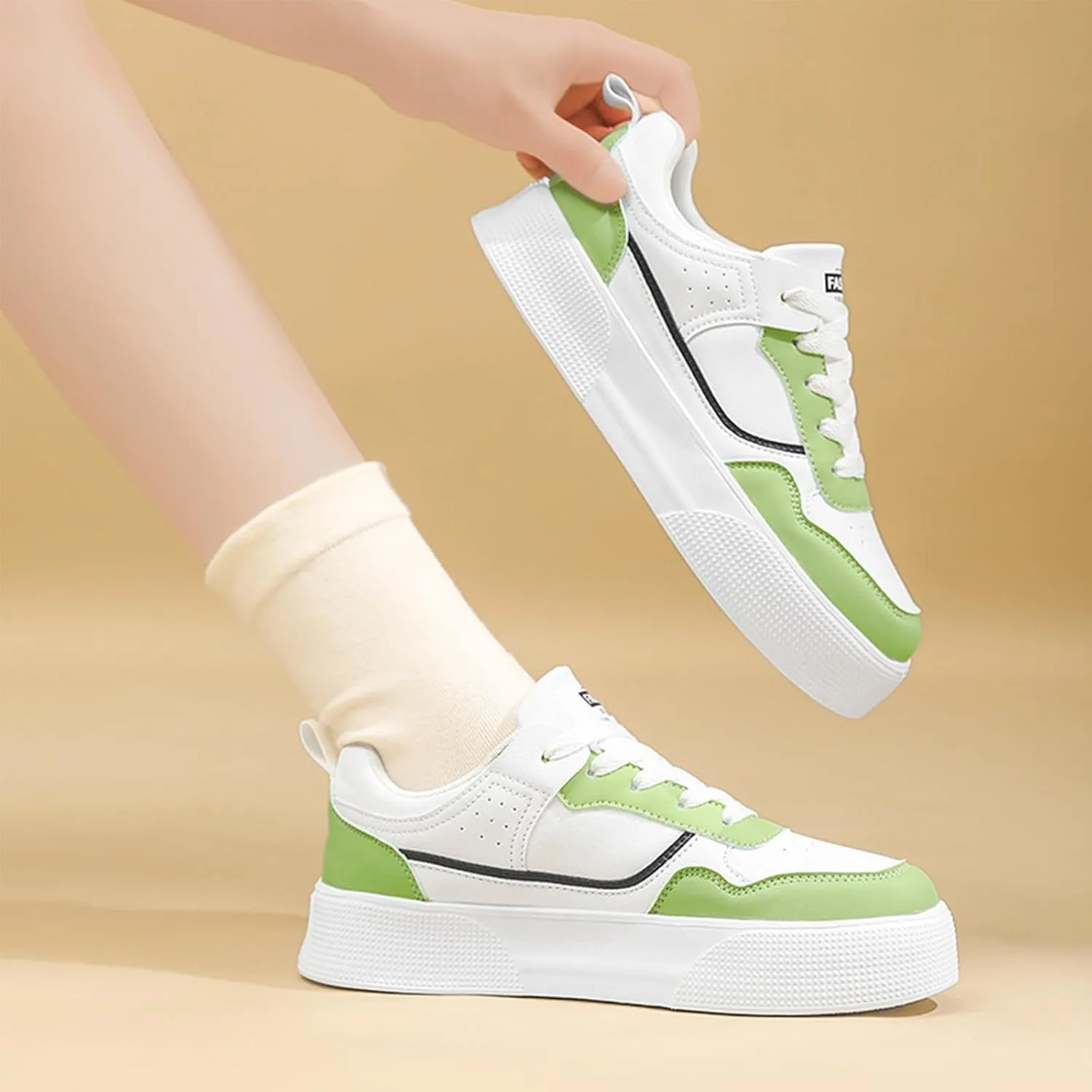 Aceptolcom Women's Walking Skateboard Shoes Sneakers Leather Flat Low-Top Lace-up Comfortable Casual Athletic Non-Slip Fashion Sneakers Tennis Shoes