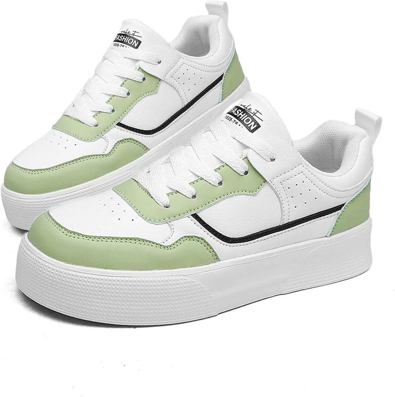 Aceptolcom Women's Walking Skateboard Shoes Sneakers Leather Flat Low-Top Lace-up Comfortable Casual Athletic Non-Slip Fashion Sneakers Tennis Shoes