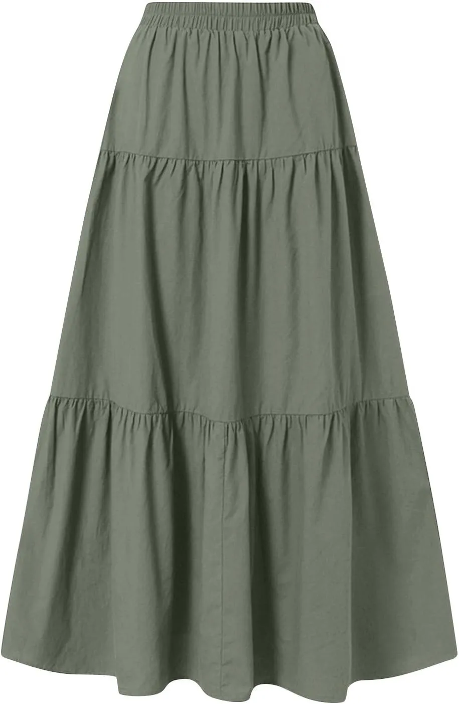 ADHOWBEW Spring Skirts for Women 2025 Elastic Waist Vacation Long Trendy Flowy Tiered Bohemian Skirts