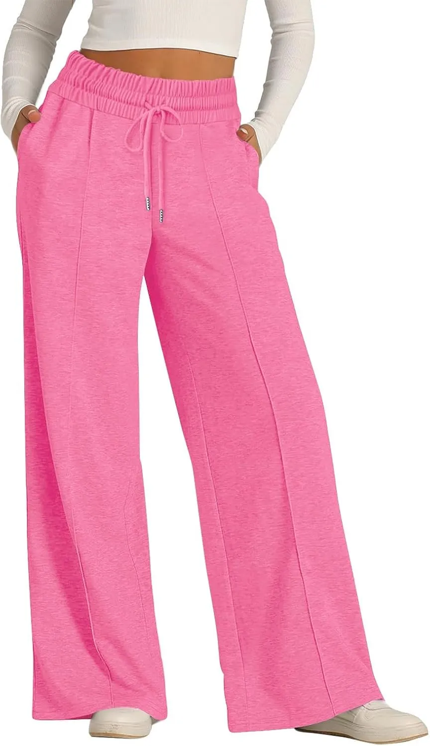 ADHOWBEW Sweat Pants for Womens 2025 Wide Leg High Rise Casual Trendy Elastic Waist Comfy Athletic Joggers