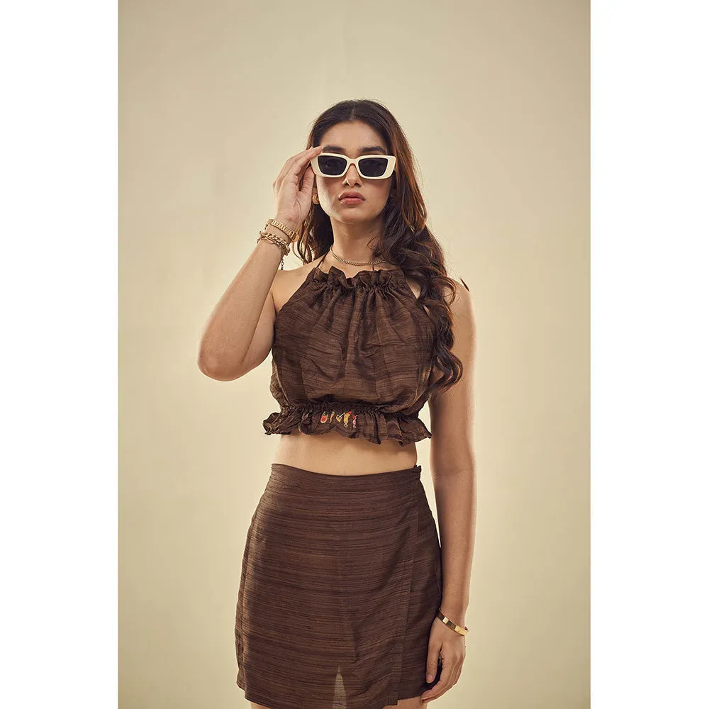 AFFROZ Summer Paradise Brown Skorts & Crop Top (Set of 2)