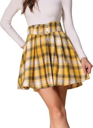 Allegra K Plaid Skirt for Women's Tartan Double Breasted A-Line Pleated Vintage Mini Skirts