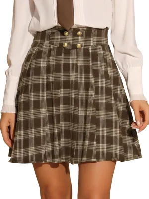 Allegra K Plaid Skirt for Women's Tartan Double Breasted A-Line Pleated Vintage Mini Skirts