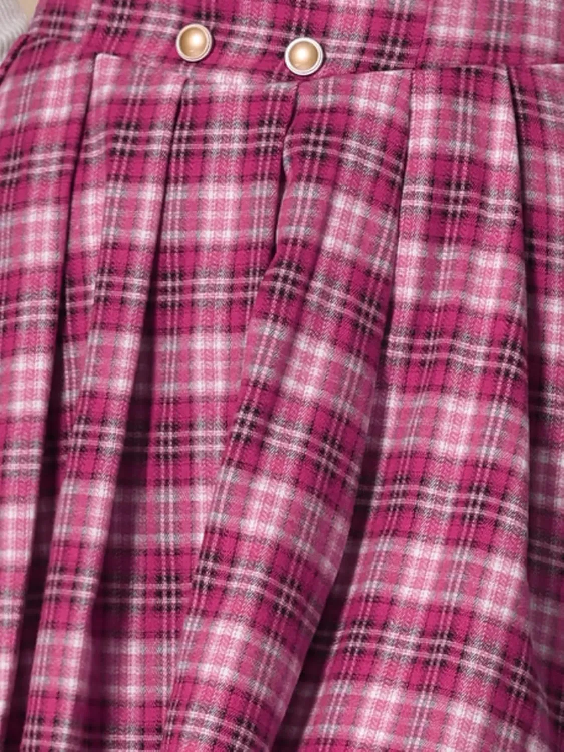Allegra K Plaid Skirt for Women's Tartan Double Breasted A-Line Pleated Vintage Mini Skirts