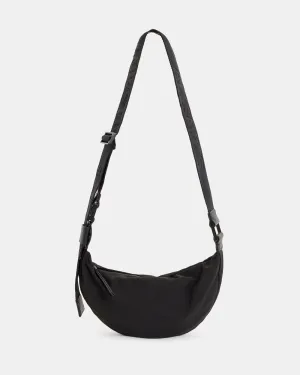 AllSaints Recycled Half Moon Shoulder Bag, Black/Black