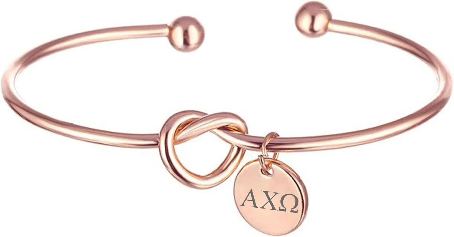 Alpha Chi Omega Sorority Bracelet Love Knot Cuff Sorority Bangle Bracelet Rose Gold Filled