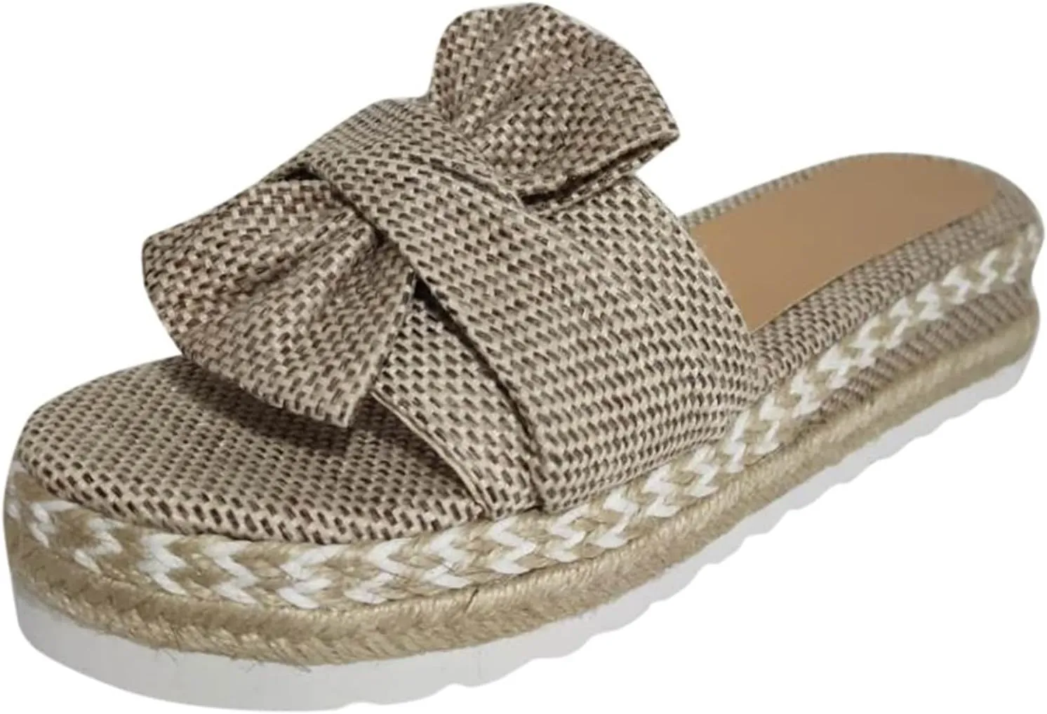 AMDBEL Summer Sandals for Women 2024 Trendy Low Wedge Platform Sandals with Bow Casual Peep Toe Espadrilles Flat Beach Sandal