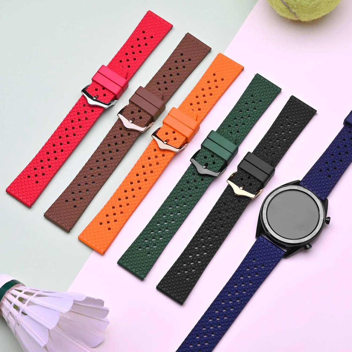 Anbeer Fluororubber Watch Band,18mm 20mm 22mm Quick Release Watch Strap for Men and Women