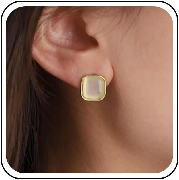 Andelaisi Boho Opal Moonstone Square Earrings Gold Opal Square Stud Earrings Vintage Moonstone Earrings Geometric Square Earrings Jewelry for Women
