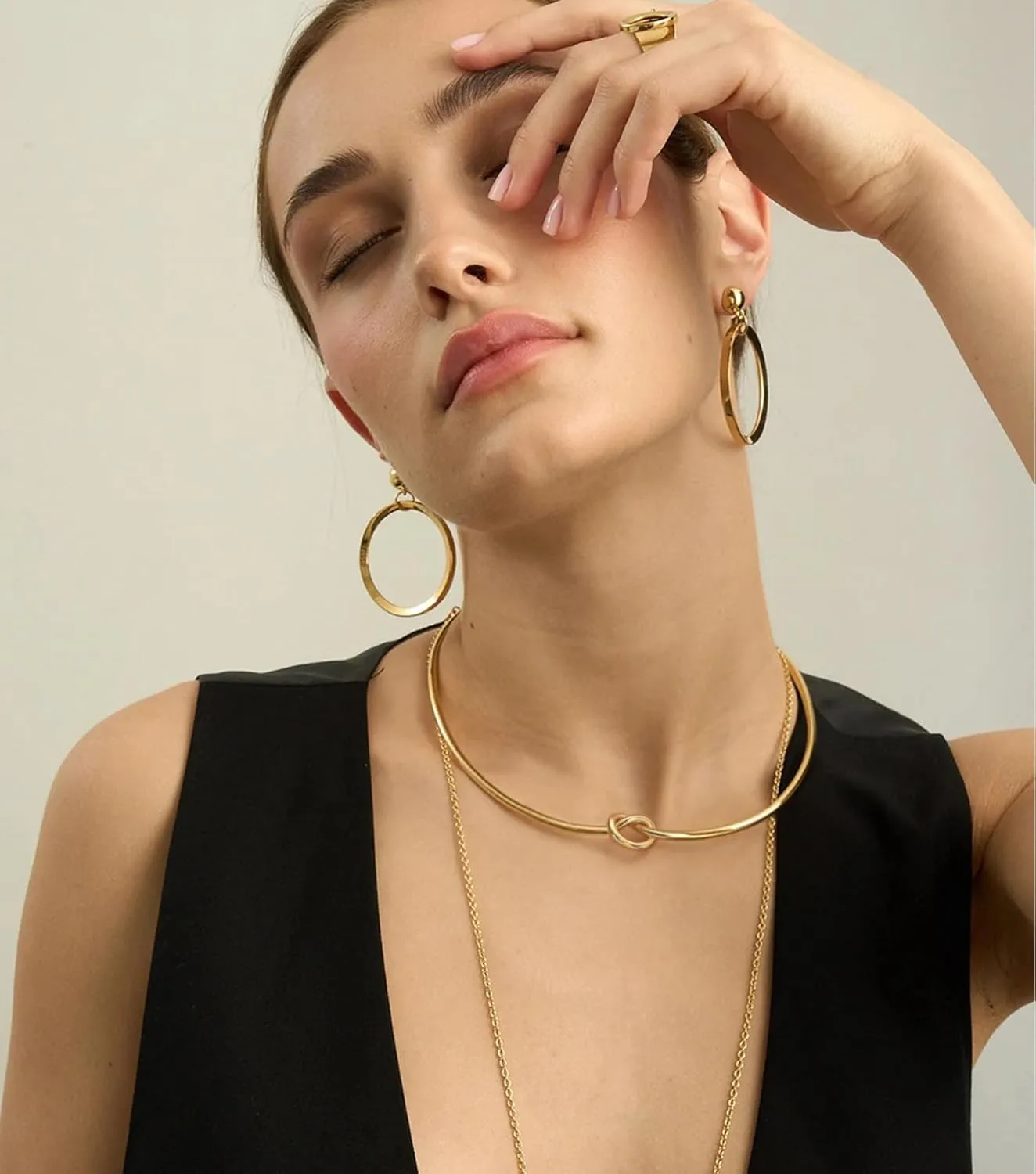 Aobei Pearl 18K Gold Cuff Choker Necklace for Women Chunky Wire Chain Collar Jewelry