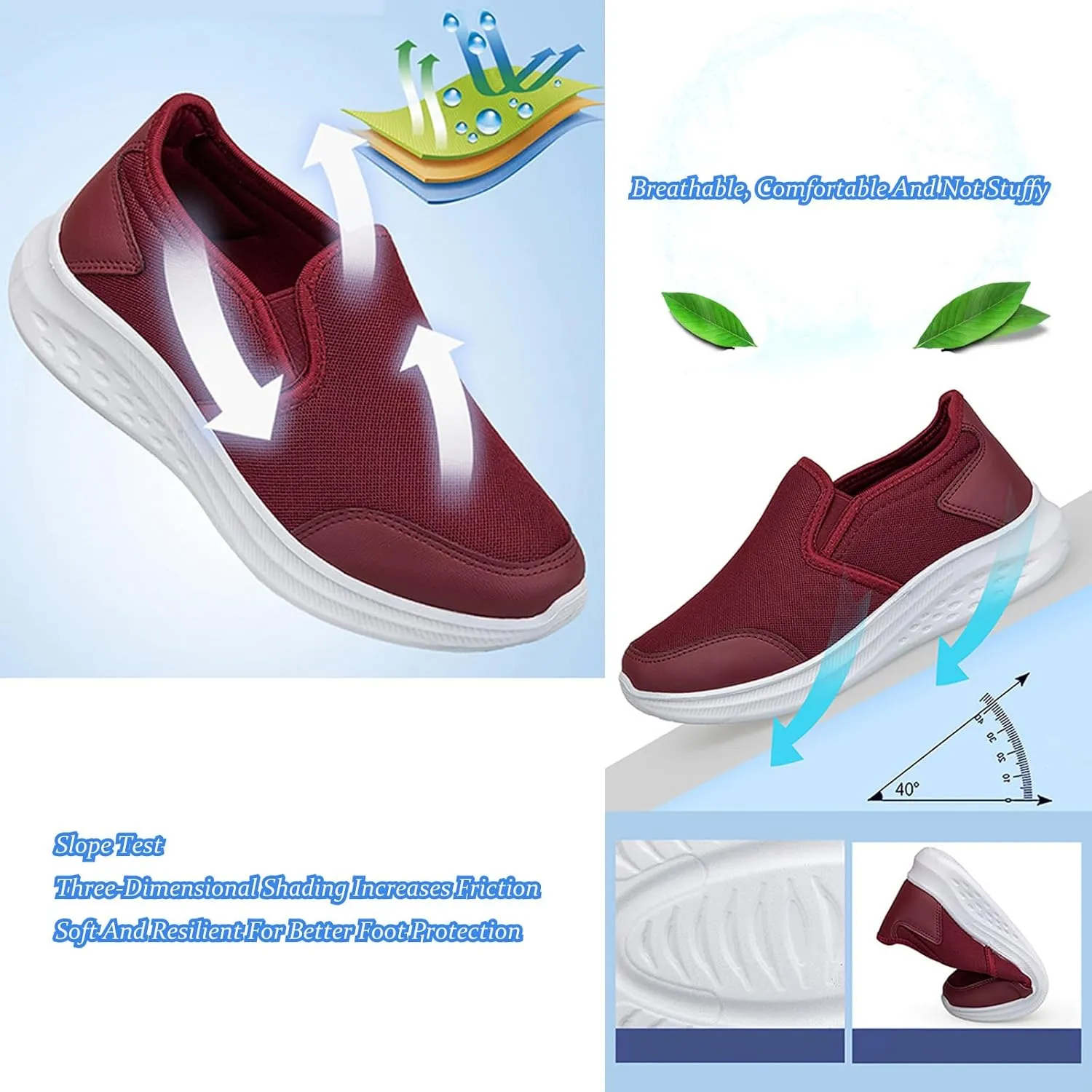 AUNTHUI Women's Slip-On Breathable Mesh Loafers & Slip-Ons,Outdoor Exercise Orthopedic Arch Support Platform Sneakers