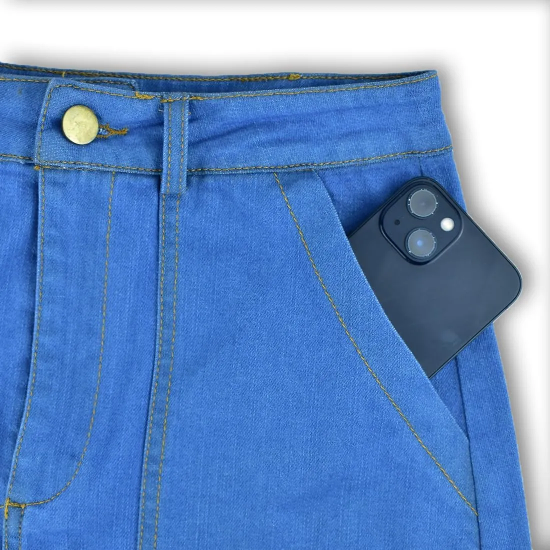 Autumn Women's Anklet Length Denim Skirts OL Cargo Skirts A-Line Stretch High Waist 4 Pockets Jean Skirts Casual Wearing Blue