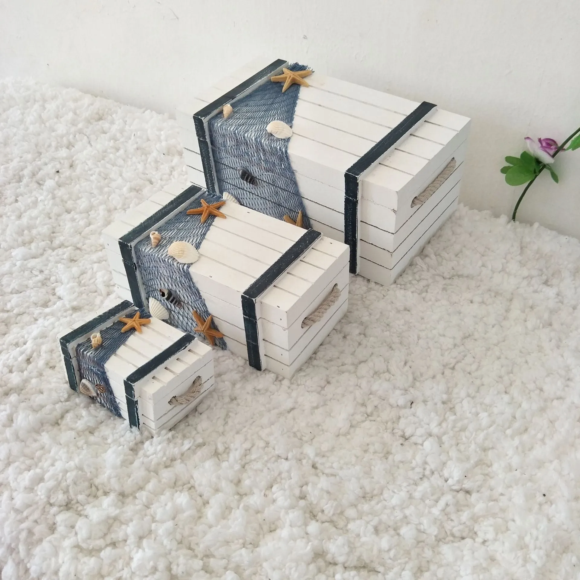 Babymoon Set of 3 Mediterranean Sailing Suitcase Storage Box | Beach Sea Style | Photoshoot Props