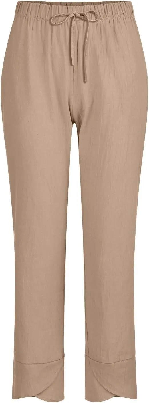 Baggy Harem Elastic Waist Palazzo Waist Cotton Linen Loose Casual Pants Home Pants Wide Leg Loose Cotton Linen