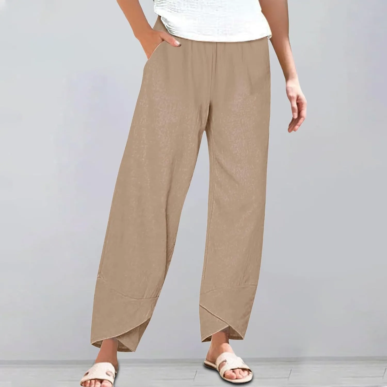Baggy Harem Elastic Waist Palazzo Waist Cotton Linen Loose Casual Pants Home Pants Wide Leg Loose Cotton Linen