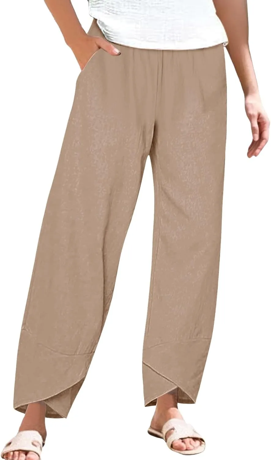 Baggy Harem Elastic Waist Palazzo Waist Cotton Linen Loose Casual Pants Home Pants Wide Leg Loose Cotton Linen
