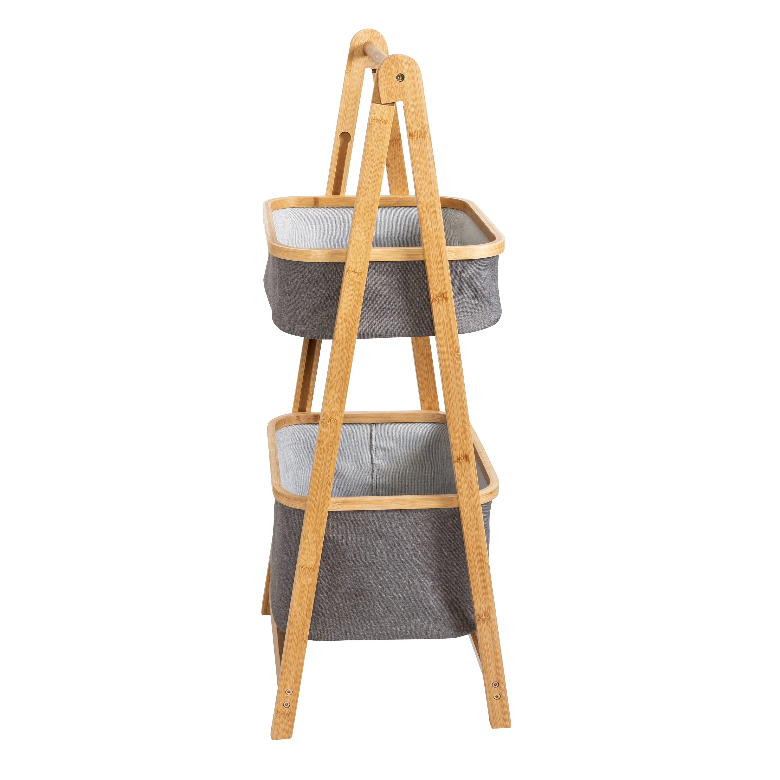 Bamboo/Gray Canvas 2-Tier Storage Caddy